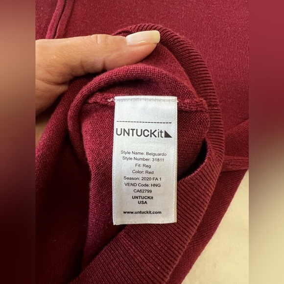 Untuckit | Men’s SZ L | 100% Merino Wool Quarter Zip Sweater Preppy | Red - Picture 6 of 11